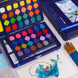 48 цветов однотонные акварельные краски в наборе портативная пигментная краска набор железная коробка с ручки-щетки для начинающих