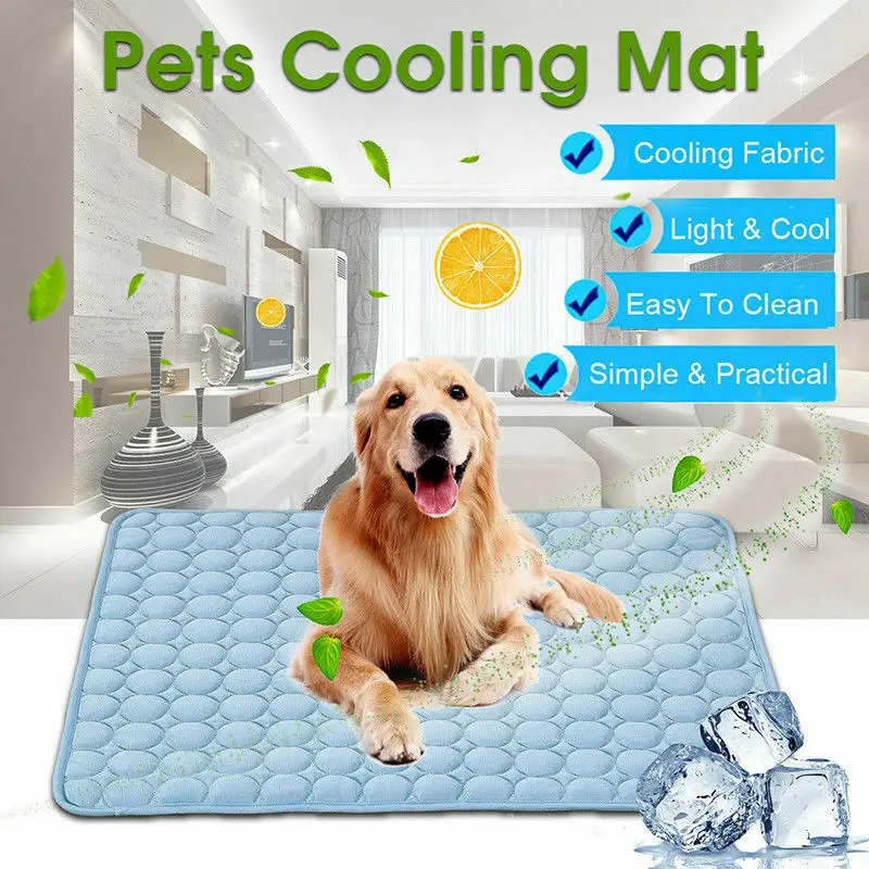 Newest Hot Summer Pets Dogs Cat Cooling Gel Mat Bed Heat Relief Non Toxic Cushion Pad Blue