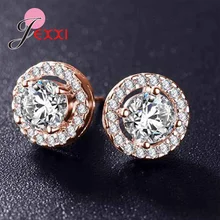 Классические серьги-гвоздики в простом стиле, 925 пробы, серебро, прозрачный CZ Кристалл, AAA циркон, камни, свадебные, обручальные ювелирные изделия для женщин