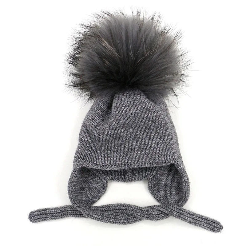 GZHilovingL/новая зимняя меховая шапка для маленьких мальчиков и девочек 1-8 месяцев, Толстая теплая двухслойная шерстяная шапка с меховым помпоном, зимние шапочки для девочек - Цвет: Gray G