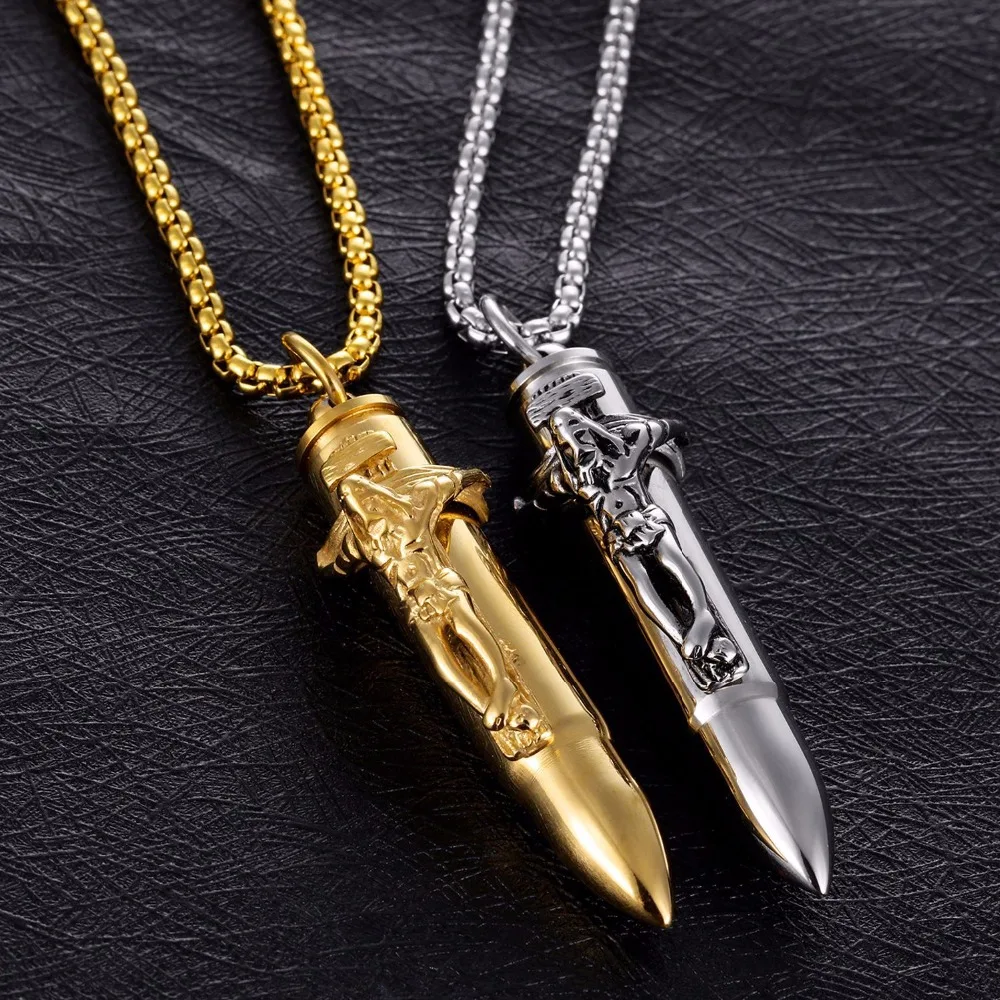 

Fashion Open Gold Color Necklaces For Men Necklace Man Pendants Religious Vintage Turn On Silver Color Male Long Cross Necklace