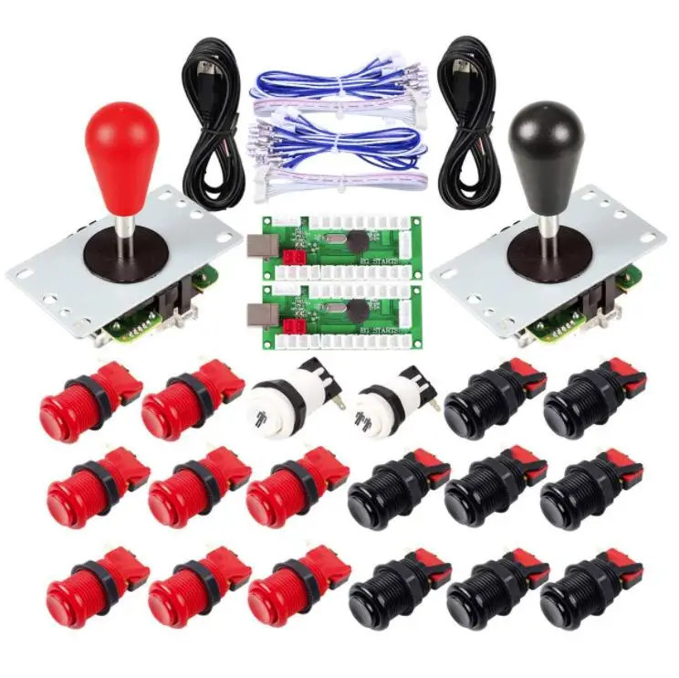 2 Player Arcade USB Encoder Ellipse Oval Joystick Hanlde + American Style Arcade Buttons for PC MAME Raspberry Pi All Windows 