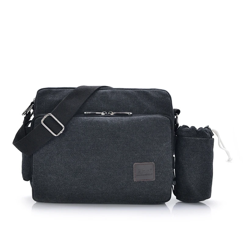 Брезентовая многофункциональная мужская сумка-мессенджер на плечо, одноцветная сумка-портфель, чемодан с карманом для карт для мужчин и женщин, Офисная уличная дорожная сумка - Цвет: Black Cup
