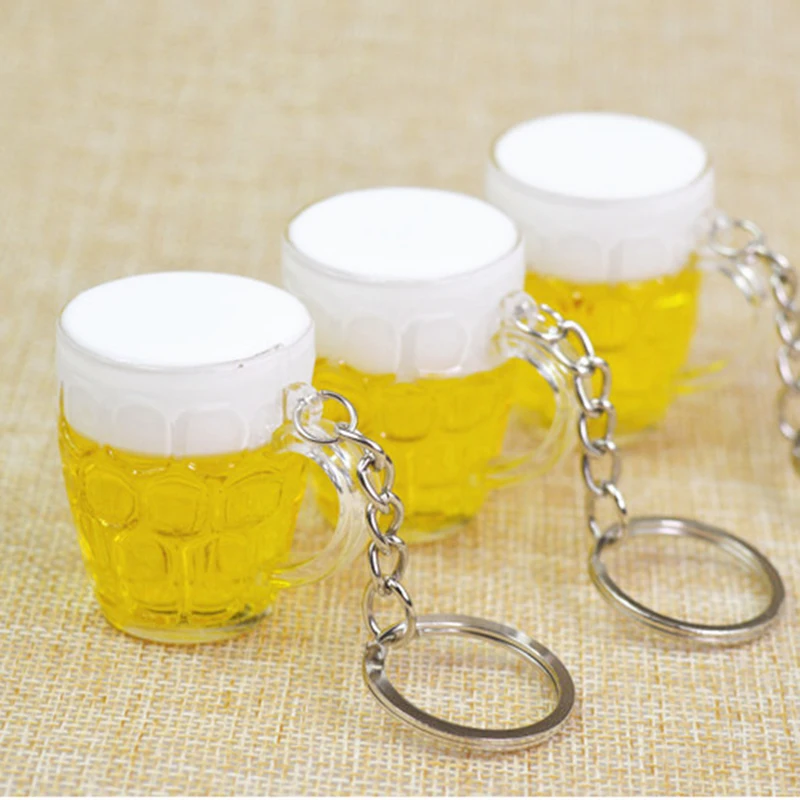 Qevila Hot Women Men Resin Beer Cups Simulation Food Handicraft Key Chain For Car Bag Key Rings Pendant Jewelr (4)