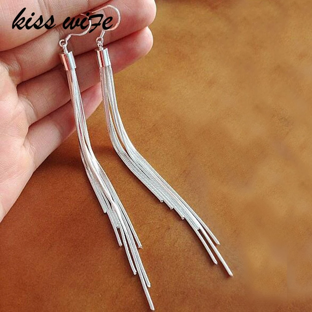 

KISSWIFE High quality vintage long earings silver tassel earings high quality earings fashion jewelry women