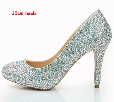 Модная дамская обувь для ночного клуба со стразами АВ цветные туфли-лодочка для вечеринок с кристаллами Свадебные туфли на 4–дюймовом каблуке Вечерние туфли-лодочки - Цвет: AB Crystal 10cm Heel