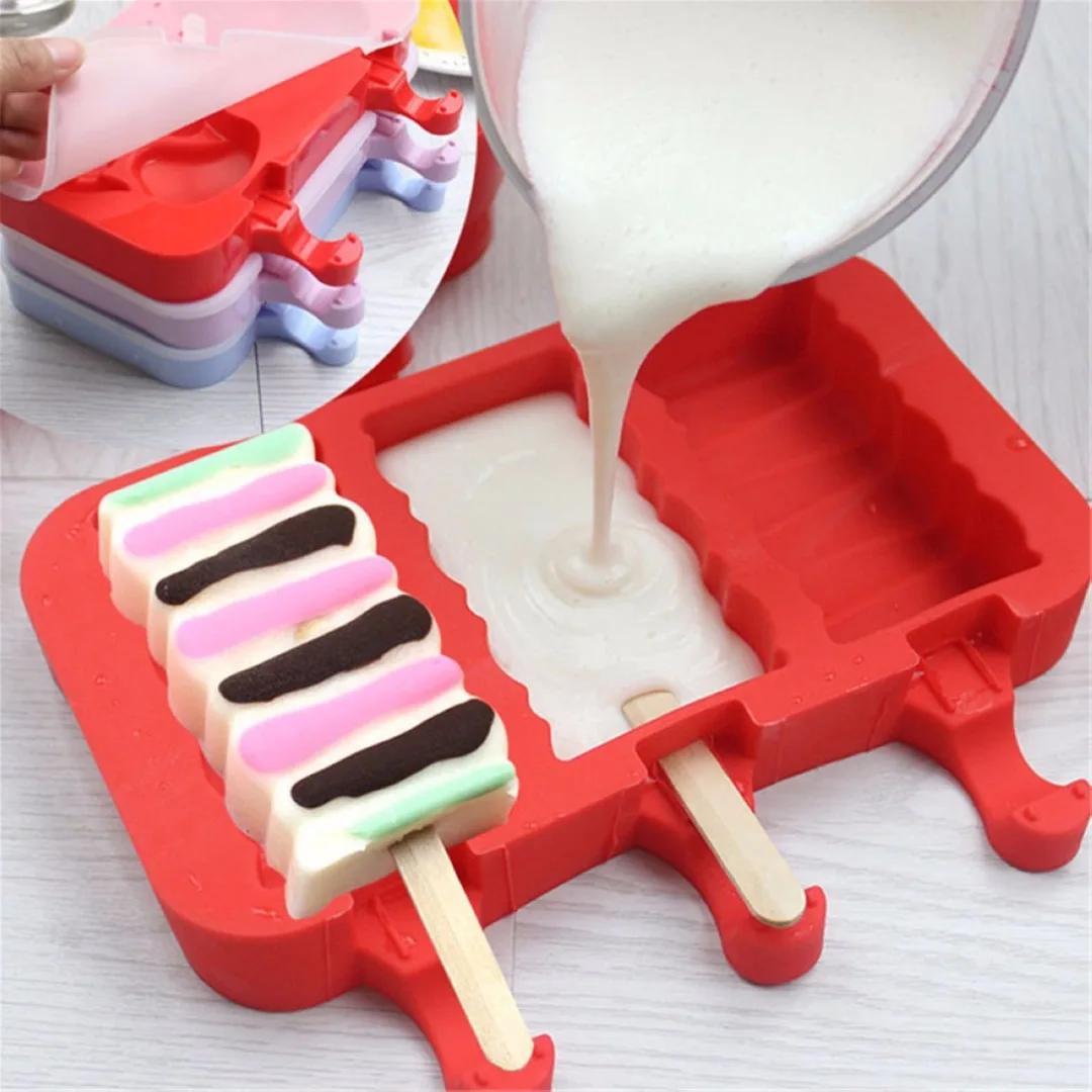 New Ice Cream Mould Frozen Pan Ice Pop Mold Tray  W/ 20Pcs Sticks & Silicone Cover