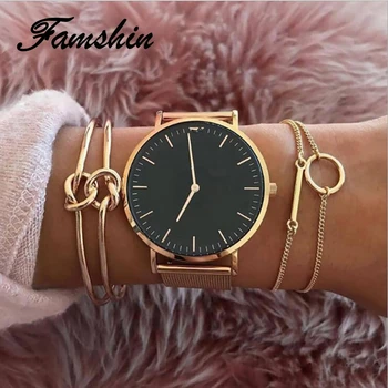 

FAMSHIN 3Pcs/set Women's Fashion Punk Gold Circle Bar Bracelet Simple Double Knot Loop Metal Chain Bracelet Bohemian Jewelry