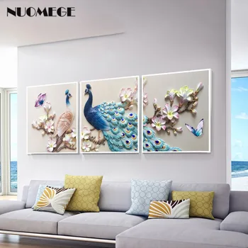 

Three-dimensional Relief Peacock Canvas Painting Modern Simple Abstract Wall Art Decorative Picture for Living Room Home Decor