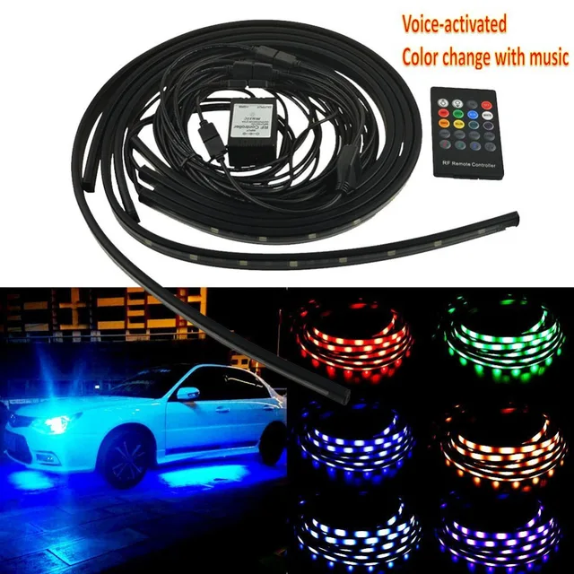 4Pcs 12V Car RGB LED DRL Strip Light Car Auto Remote Control Decorative