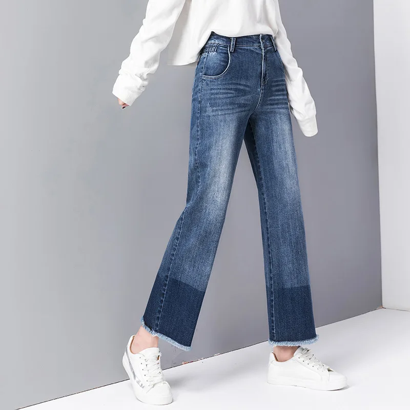 Прямые джинсы для женщин женские с высокой талией бойфренда джинсы для плюс размеры 2019 сезон: весна-лето промывают синий хлопок свободные