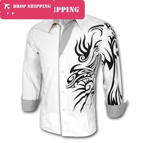 

Hot Sale Camisas Men's Fashion Printing Long Sleeve Shirts Mens Casual Slim Fit Stylish Dress Size M-3XL