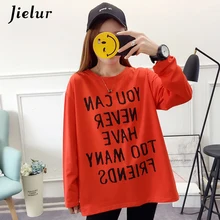 Jielur милые футболки с принтом с буквенным принтом и длинными рукавами шикарные женские свободные модные футболки 6 цветов Повседневная футболка женщина сезон осень