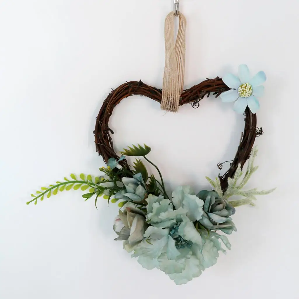 Heart Rattan Artificial Rose Flower Blossom Wreath Garland Chair Door Wall Decor