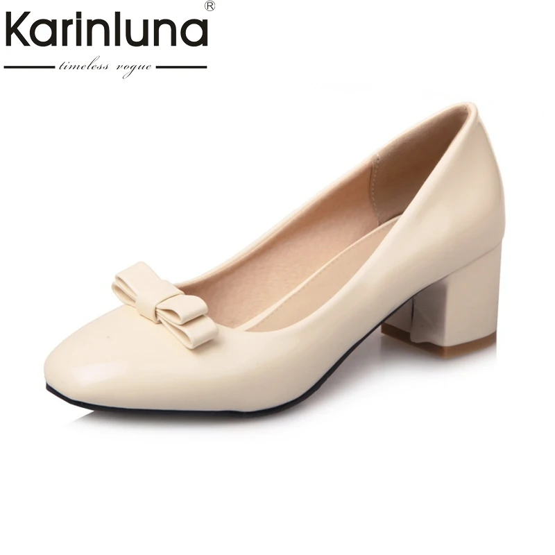 

Karinluna 2018 Sweet Bow Big Size 32-43 Square Toe Slip On Spring Shoes Woman Pumps Shoes Fashion Date Girls Footwear