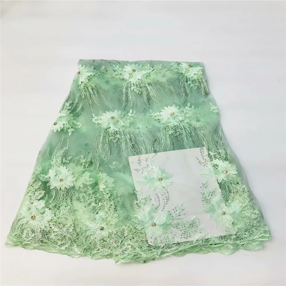

New Arrivals 2018 Embroidered Stones Net Lace Fabric For Wedding Dress Hot Sale African French Guipure Beaded Lace Fabric X296-1
