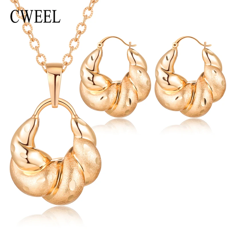 

CWEEL Jewelry Sets For Women African Beads Jewelry Set Gold Costume Dubai Luxury Bridal Statement Vintage Necklace Set