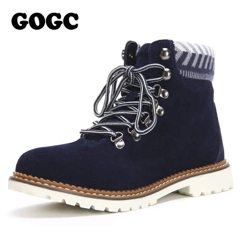 GOGC женские ботильоны из натуральной кожи; зимняя обувь; теплые зимние ботинки на квадратном каблуке со шнуровкой; водонепроницаемые зимние ботинки для женщин; коллекция 9827 года