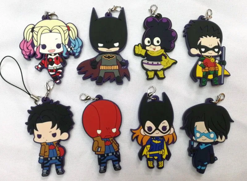 

DC anime superhero figures Batman,Robin,Nightwing,Harley Quinn Genuine pvc figure phone strap/keychain pendant toys