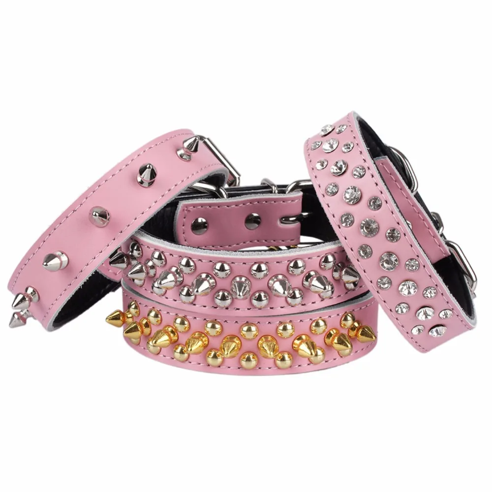 Buy Pink Large Dogs Collars Animals Leather Spiked