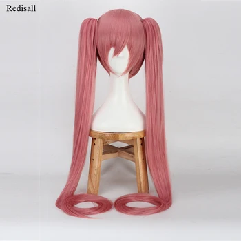 

Halloween Vocaloid Hatsune Miku Wig Cosplay Black Rock Shooter Pink Hair Synthetic Long Straight Base Wig+ Pigtails Cosplay