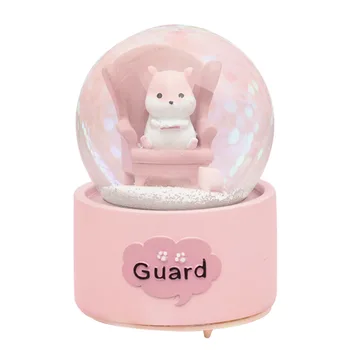 

Cartoon Hamster Crystal Ball Music Box With Light Snowball Snow Globe Decorative Ball Creative Crafts Birthday Gifts Home Decor