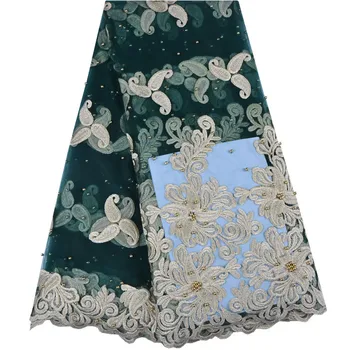 

Latest Wholesale 2018 Green Lace Fabric High Quality Africa Lace Fabric And Beads French Tulle Lace Fabric S1331