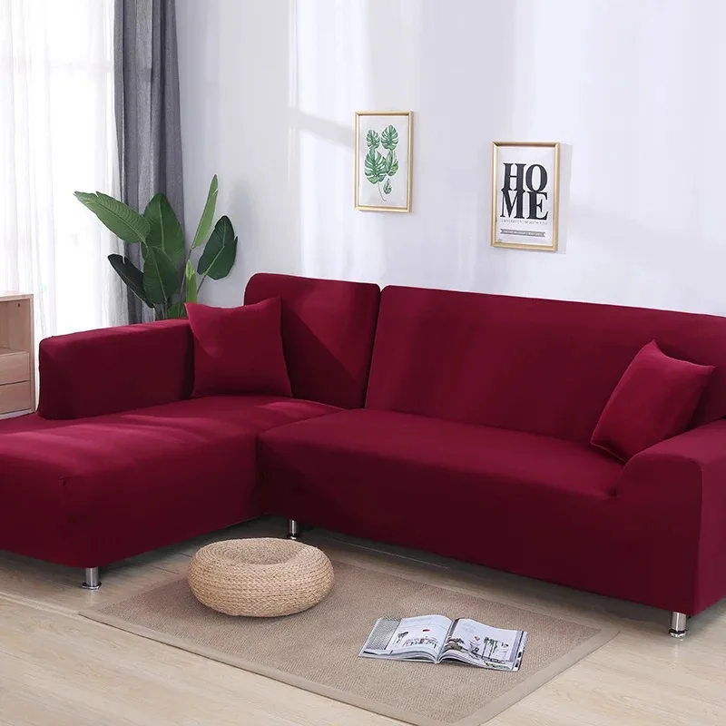 2 шт. чехлы для г-образный диван, угловой секционный чехол для гостиной, чехлы для шезлонга, универсальные эластичные чехлы - Цвет: burgundy