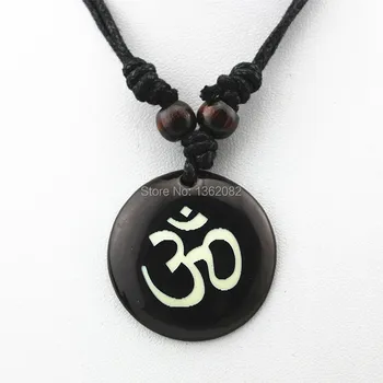 AUM OM Ohm Hindu Buddhist Hinduism Yoga India yak bone Carving Pendant Necklace Amulet Lucky Gift Tribal Fashion Jewelry MN578