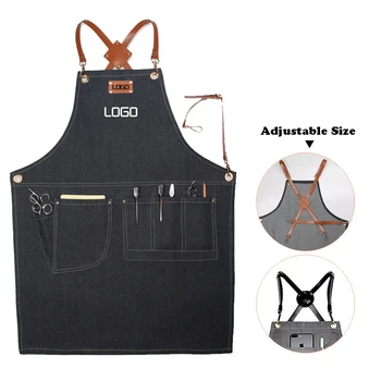 

Barber Storage Apron Cowboy Leather Label Hanging Neck Hotel Restaurant Kitchen Cooking Apron Cafe Bakery Shop Waiter Work Apron