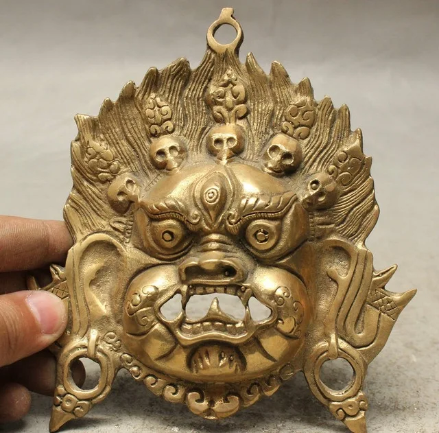Brass buddha mask wall hanging décor art bronze statue tibet mask 8" 