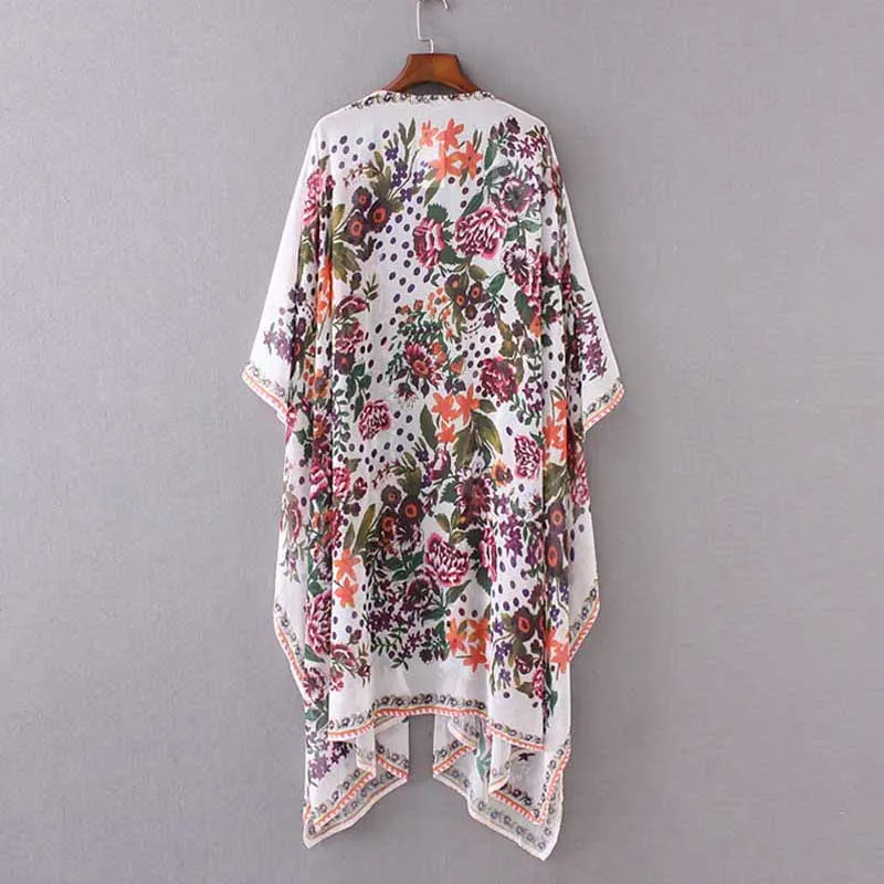 Floral Chiffon Kimono Cardigan Women's Shirts Long Boho Full Sleeve Feminine Female Blouse 2019 Summer Casual Bikini Top Female