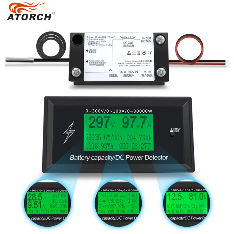 ATORCH DC 300 В 100A точный счетчик энергии измеритель напряжения тока вольтметр
