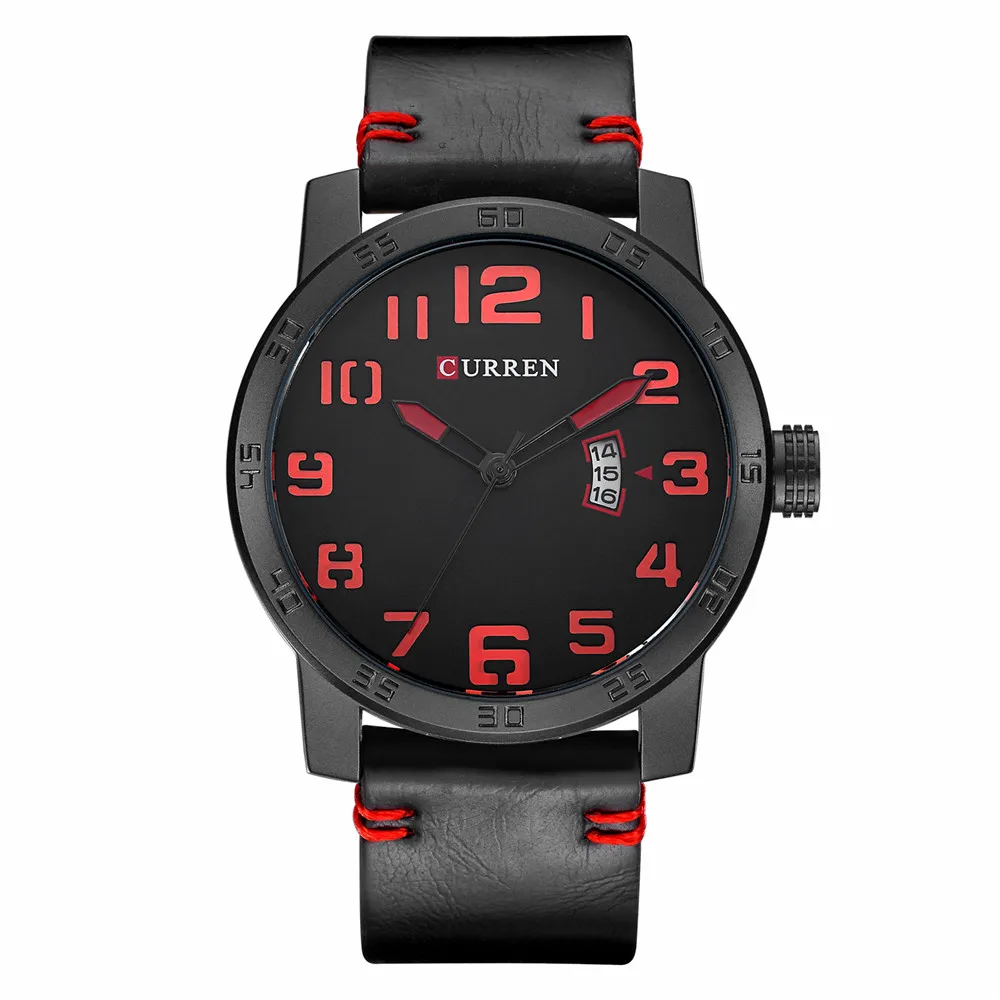 Мужские часы CURREN, брендовые, военные, Reloj, кварцевые, аналоговые, 3D лицо, кожа, армейские, модные часы, спортивные часы, Relogios Masculino - Цвет: black red