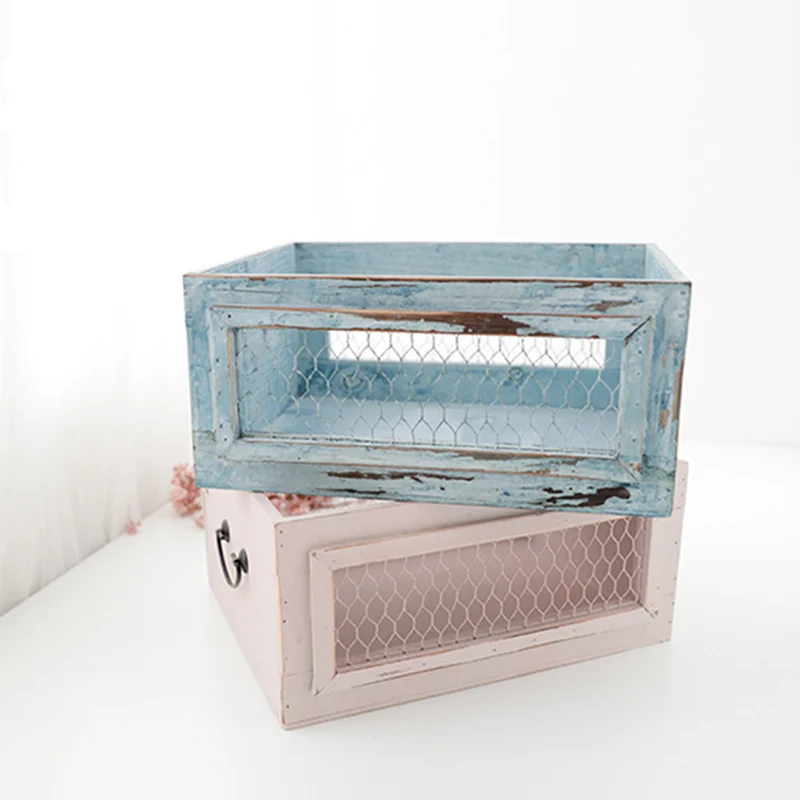 

Little Baby Girl Boy Photo Shooting Month Wood Basket Newborn Photography Pink Hollow Drawer Props Infant fotografia Accessories