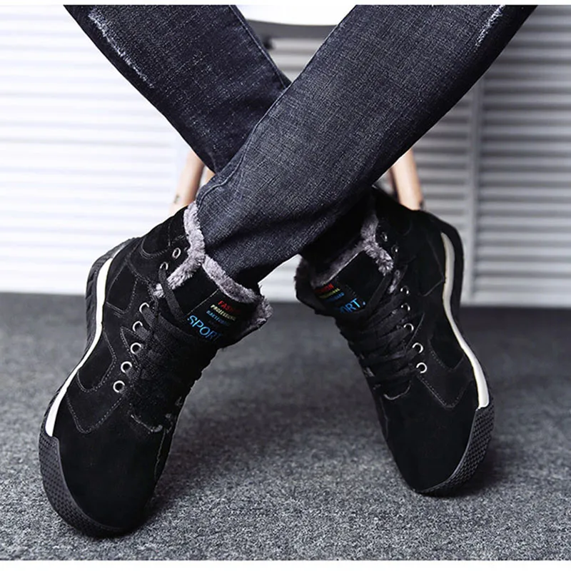 

Men Winter Boots With Fur 2018 Warm Snow Boots Casual Men Shoes Winter sports Men Footwear Fashion Rubber high-top Shoes Work