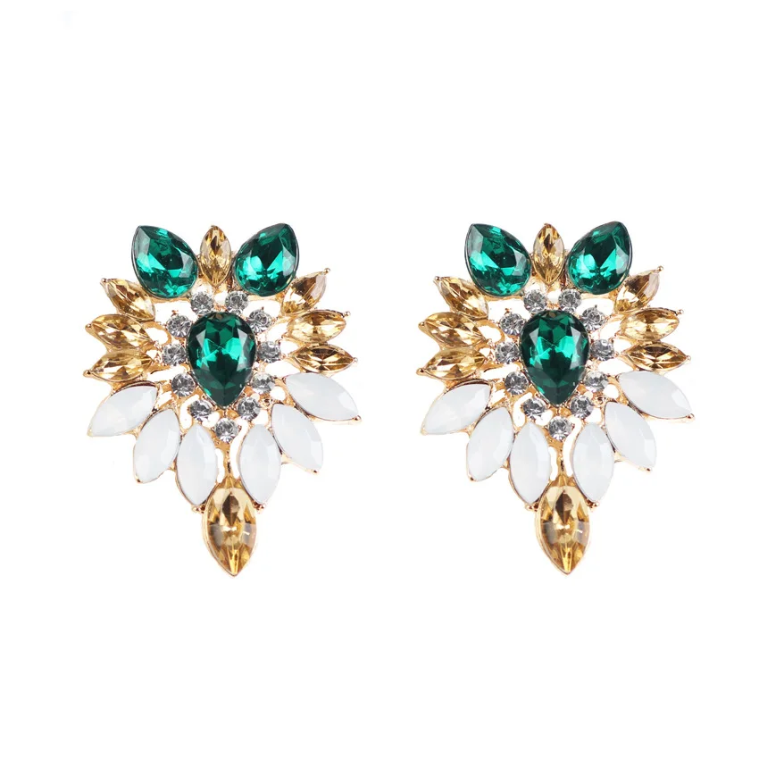 OMGALA Crystal Earrings Gold Filled White Light Green Rhinestone Stud ...