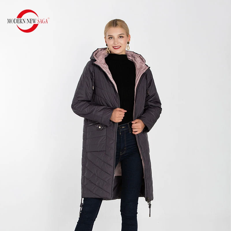 MODERN NEW SAGA  Plus Size Women Hooded Coat & Jacket Thin Cotton Padded Parkas Female Long Style Overcoat Casual Outwear