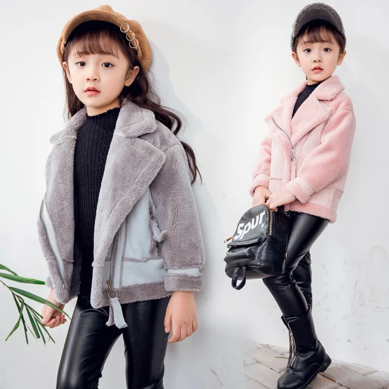 

Children Clothings 2017 Winter Velvet Down Jacket Zipper Girls Winter Coat Kids Fur Coats Thickened Outwear 3-8Y