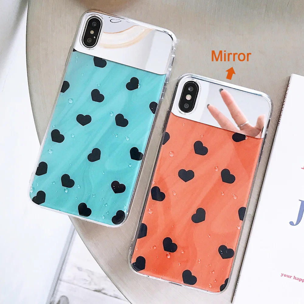 KIPX1126_3_JONSNOW Mirror Soft Case for iPhone 6S 7 8 Plus X XS XR XS Max Cover Cases Glossy Flower Heart Pattern Mirror Protector
