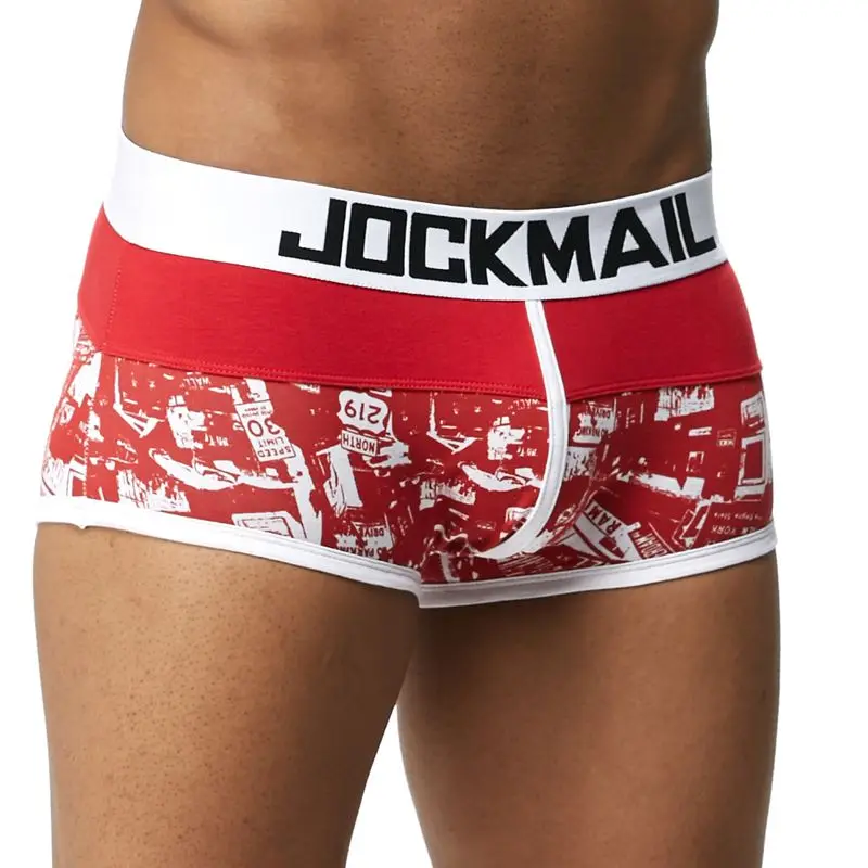 JOCKMAIL, мужские трусы, дышащие боксеры, хлопок, сексуальное мужское нижнее белье, u-образный выпуклый мешочек, трусы с принтом, 17 моделей, боксеры, шорты