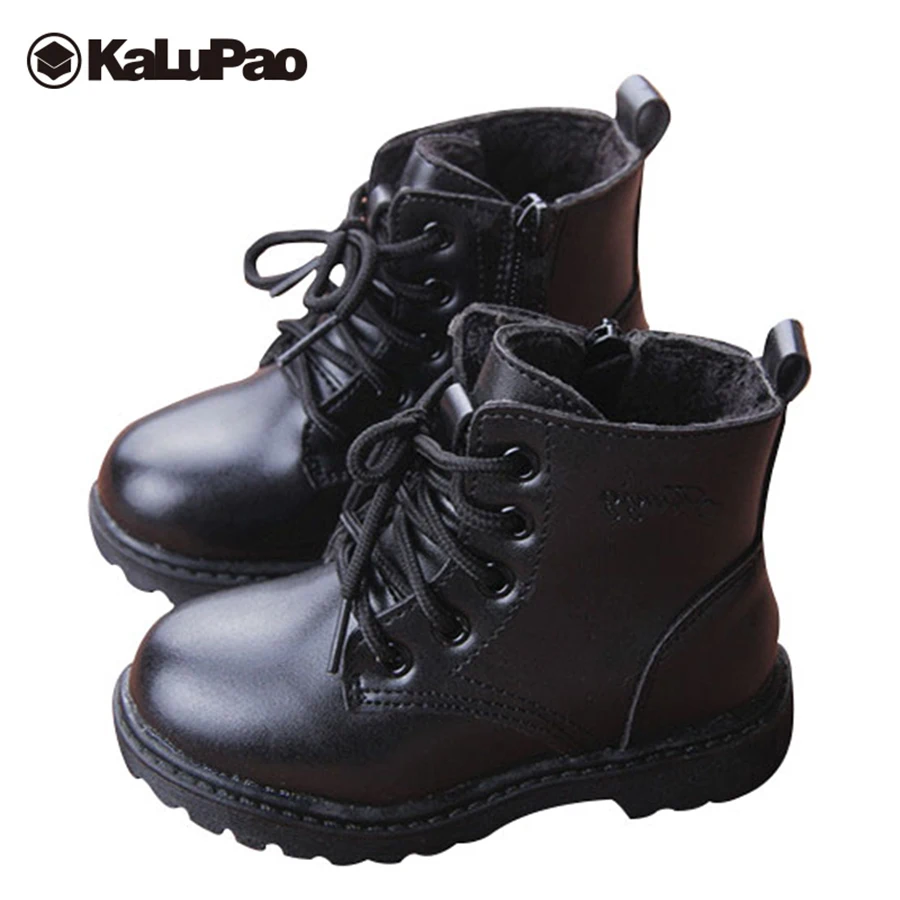 

Kalupao Warm winter boots for boys girls leather snow boots with fur flat with anti slip rubber boots kids boys winter shoes