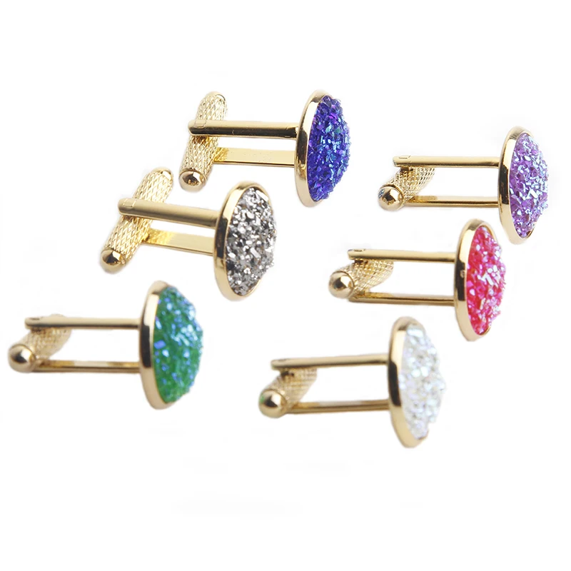 Simple Fashion Shirt Cufflinks for Men Drusy Rhinestones Cuff Links Round Sleeve Button Christmas Gifts Men's Cuff link Gemelos - 2