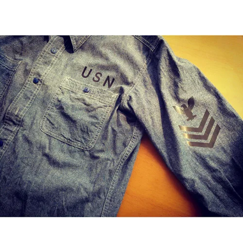 WW2 Reproduction Vintage US Navy Denim Chambray Work Shirt Men's Fatigue Utility short sleeve button down mens Shirts