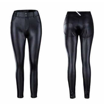 

Women High Waist Elasticity Skinny Leather Pants High Waist Pencil Pants Solid Color Stitching Bottoming Pant Slim Trousers
