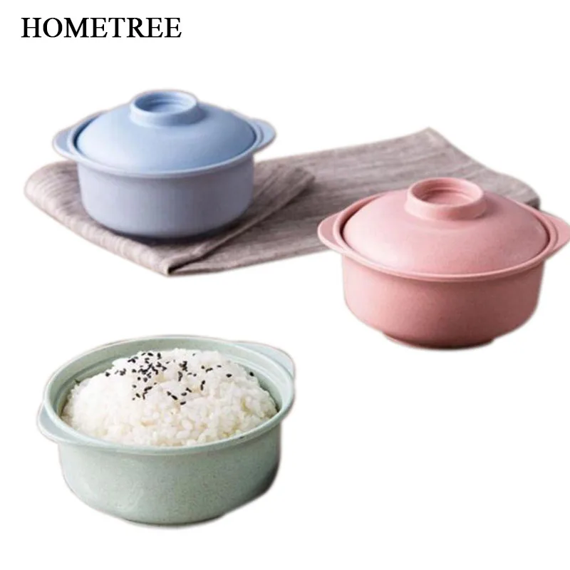 

HOMETREE 1 Pcs Wheat Straw Instant Noodles Bowls With Lids Hot Rice Soup Food Container Kitchen Drop Dowl Healthy Tableware H495