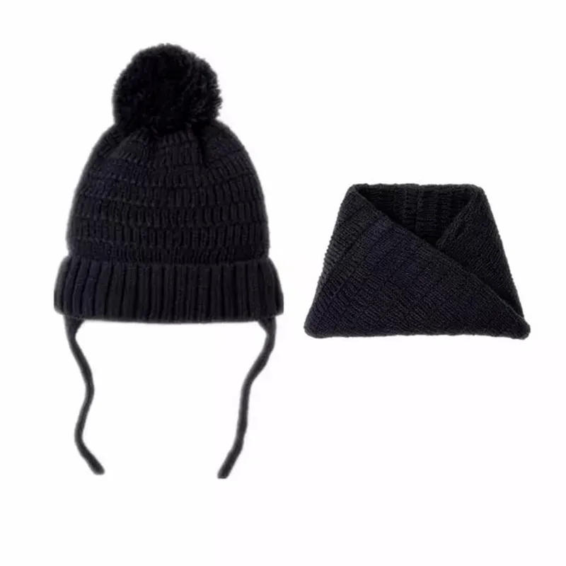 2 шт., зимняя теплая вязаная шапка для мальчиков, детская однотонная вязаная шапочка, зимняя мягкая шапка, шарфы для детей