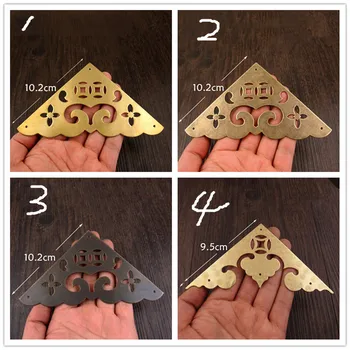 

Vintage Flat Brass Corners,Flower Coin Heart Black Protectors,Furniture Hollow Triangle Covers Pins,9.5cm;10.2cm,11.5cm,4Pcs