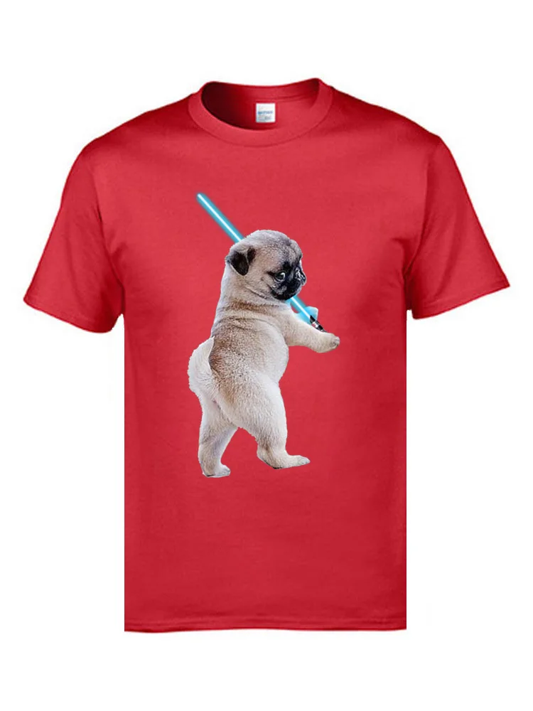 Pug with Lightsaber 9311 Hip hop Thanksgiving Day All Cotton Crewneck Men Tops Tees T Shirt 2018 Discount Short Sleeve T-Shirt Pug with Lightsaber 9311 red