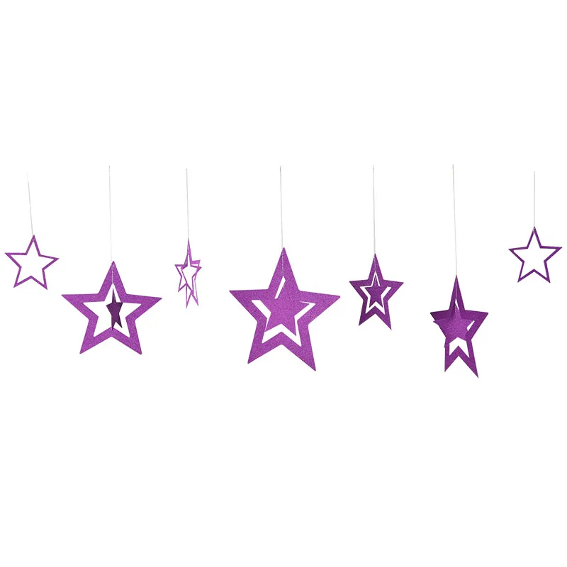 Paper Star Hanging Garland Star Shape String Banners Blue Gold Silver Christmas Banner For Party Home Wall Hanging Decoration